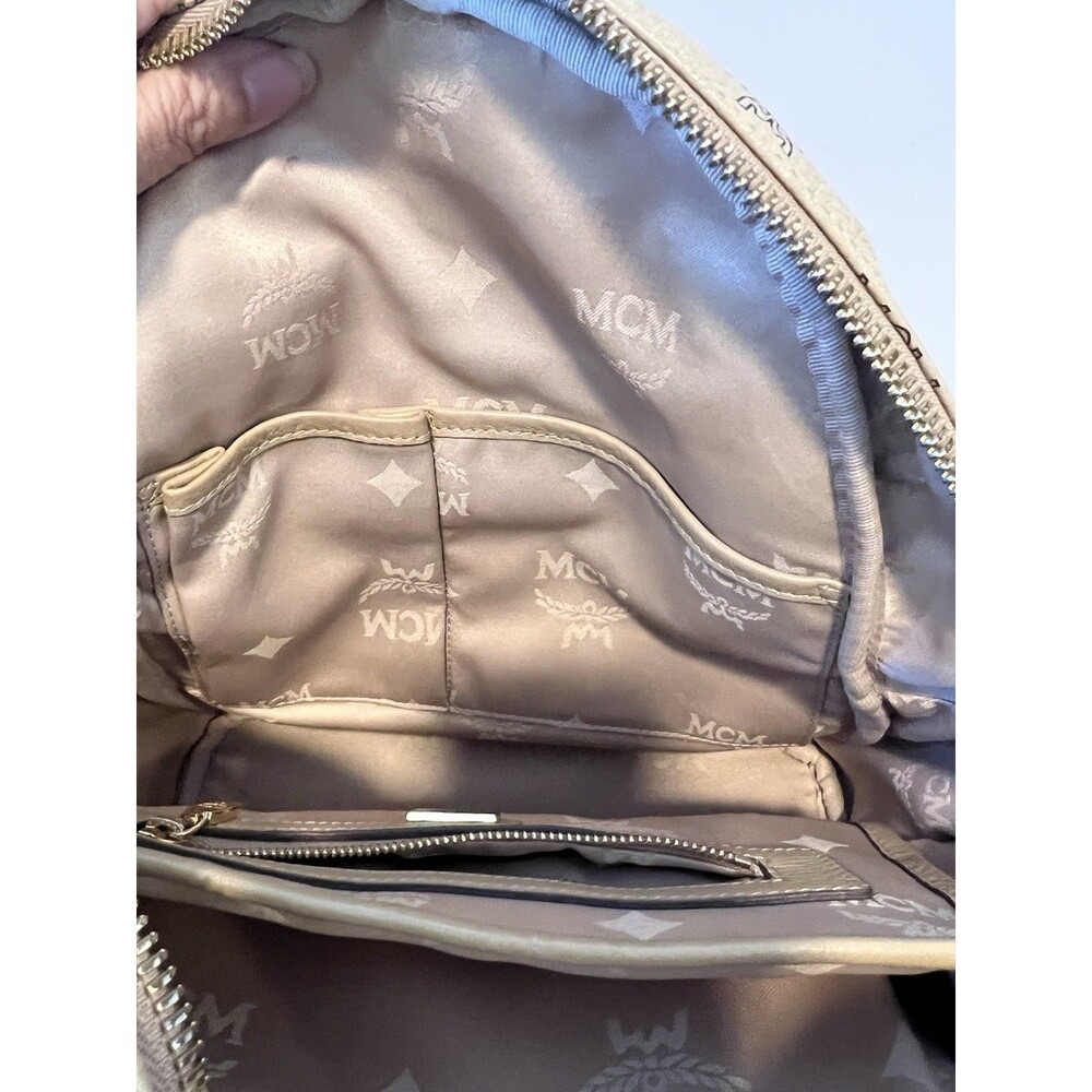 Authentic MCM Small Stark Studded Backpack in Beige Visetos Monogram Canvas - Ex - Picture 12 of 15